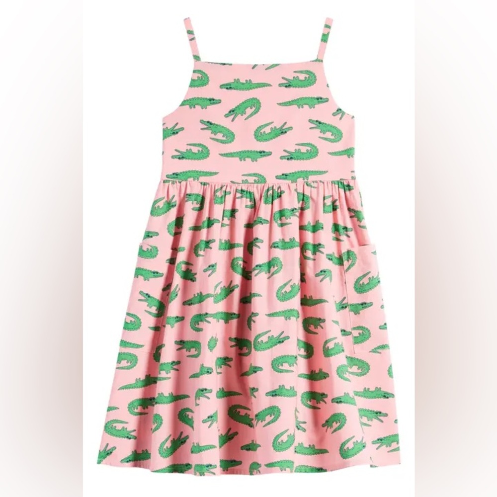 Pink Kids Dress with Green Alligator Print